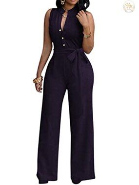 Women's Floral Print V Neck Sleeveless Wide Leg Long Pants Romper Jumpsuit